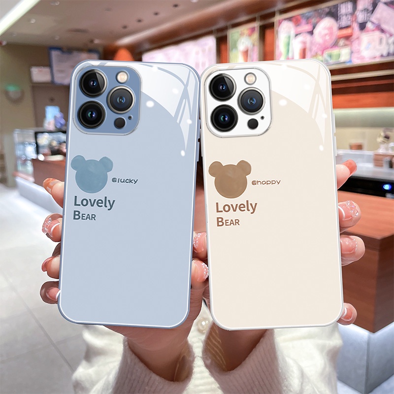 Ốp Điện Thoại Mặt Kính In Hình Gấu Lovely Bear ốp iphone 14 13 12 11 Pro Max X XS XR 6 6s plus 7 8 plus lưng kính