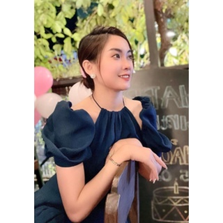Váy trễ vai chất liệu tơ lụa 2 lớp cao cấp, Đầm nữ cổ yếm tay rớt vai thanh lịch sang trọng