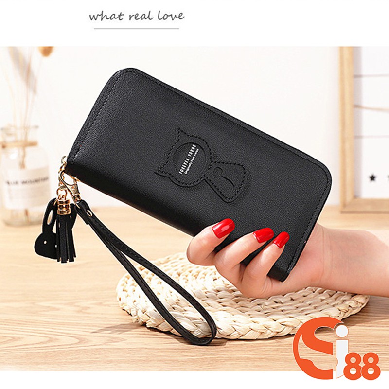 Ví Cầm Tay Nữ Dáng Dài Logo Cánh Bướm - Ví Da Nữ Dáng Dài In Chữ VD006 | BigBuy360 - bigbuy360.vn