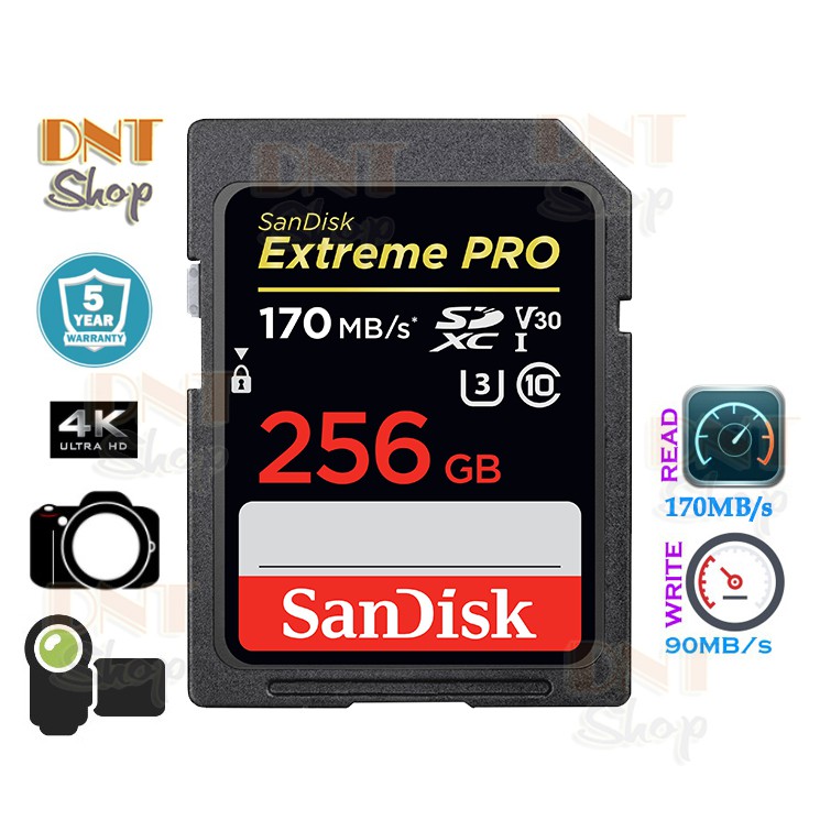 Thẻ nhớ SDXC SanDisk Extreme PRO 256GB UHS-I U3 4K V30 170MB/s - Model 2019 (SDSDXXY-256G-ANCIN)