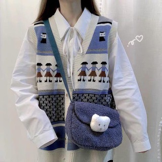 Áo len gile nữ khoác có cúc nút áo xanh ulzzang cổ chữ V không tay thu đông