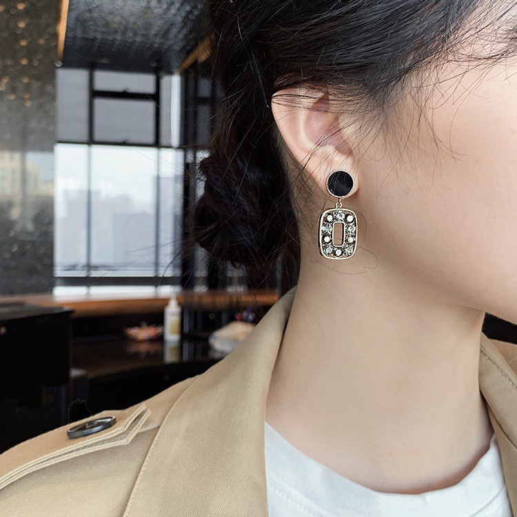 Bông Tai Bạc 925 Hình Vuông Đính Kim Cương Phong Cách Hàn Quốc Mới Cho Nữ