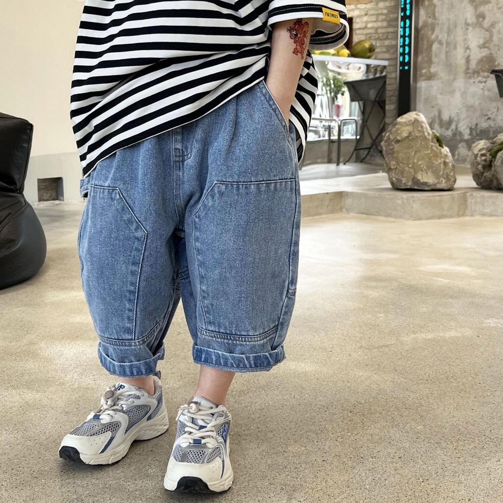Q111- Quần short bé trai jean dây sườn size 90 -140, quần sooc trẻ em mùa hè cao cấp