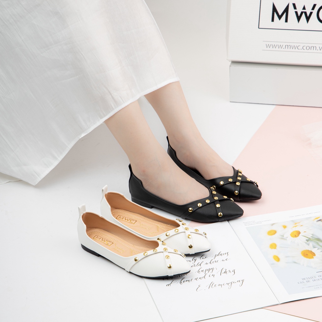 Giày MWC 2166 - Giày Búp Bê Đế Bệt, Búp Bê Đinh Tán Mạ Vàng, Giày Búp Bê Da Mềm, Búp Bê Siêu Xinh, Giày Búp Bê Mũi Nhọn
