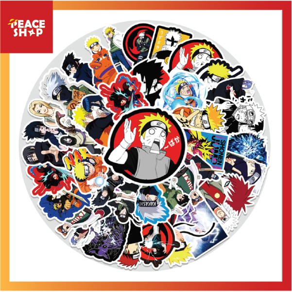 [Set 54 Cái] Sticker Anime Naruto dán trang trí laptop, mũ nón bảo hiểm, vali, xe tay ga, ván trượt