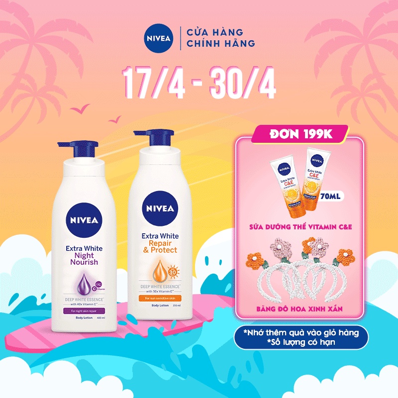 Bộ đôi Sữa dưỡng thể trắng da Ngày (350ml) &amp; Đêm (400ml) NIVEA (88311+88126)