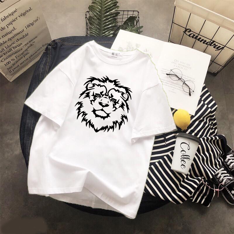 Áo thun Cotton Unisex - Hổ - Sư tử - Phong Cách - Logo sư tử màu đen