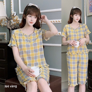 Đồ bộ nữ mặc nhà mùa hè quần lửng vải lụa Hàn siêu mềm, mát –Lencystore – mã AL28