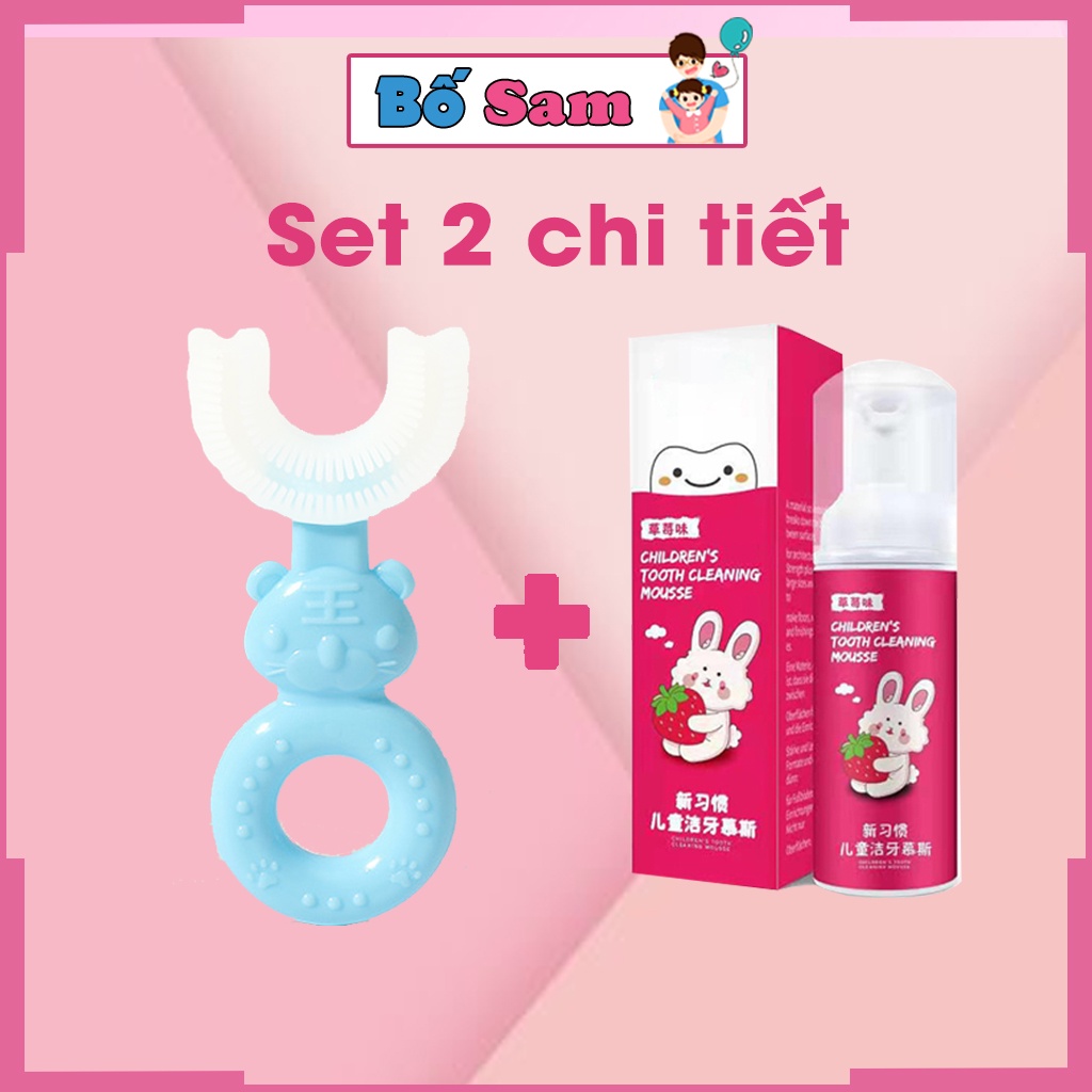 Combo 2 chi tiết bàn chải gấu, kem đánh răng dạng bọt cho bé chữ u Shop Bố Sam