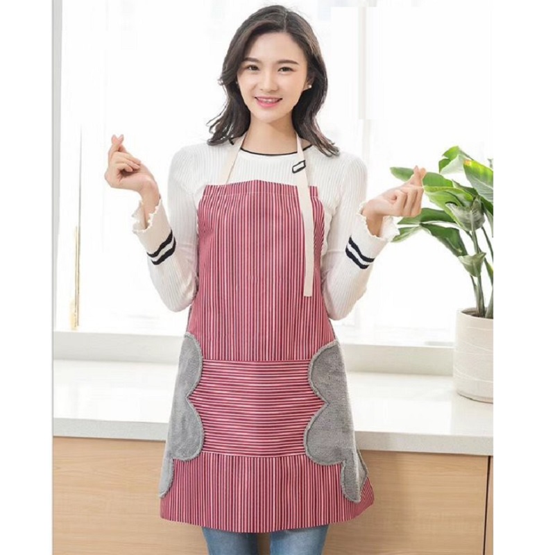 Tạp Dề Nấu Ăn Vân Kẻ Sọc Chống Thấm Nước Có Túi Để Điện Thoại Và Lau Tay Tiện Lợi Bên Hông