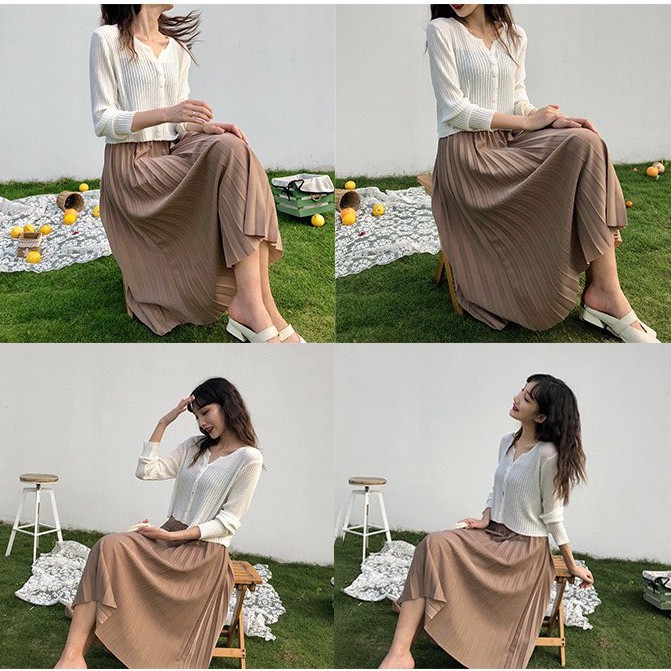 Chân Váy Xếp Ly Dài Tới Gối 3 Màu Loại Đẹp Chất Lượng, Váy Dài Dáng Xòe Vintage Thời Trang Nhất Chất Lụa Cao Cấp | BigBuy360 - bigbuy360.vn