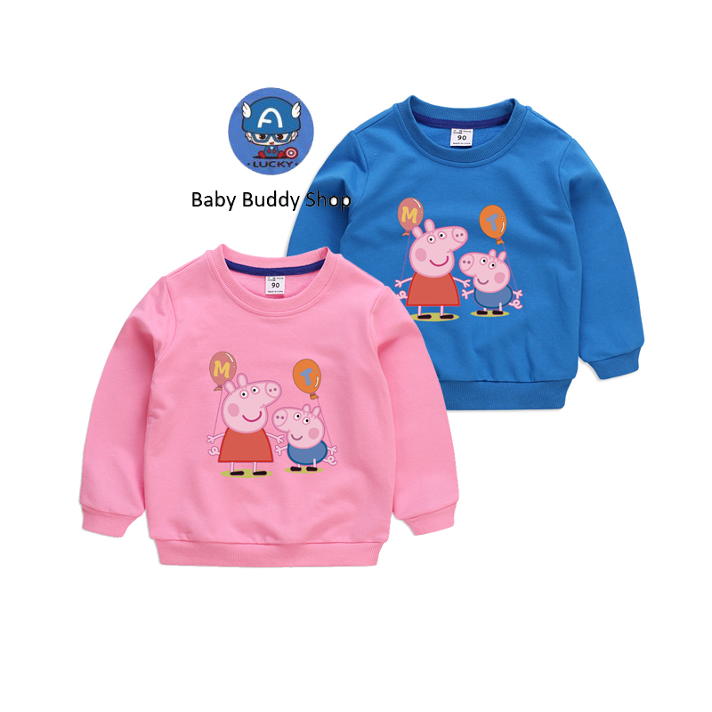 Áo Sweater Tay Dài In Hình Chú Heo Peppa 10 Màu Tùy Chọn Dễ Thương Dành Cho Bé