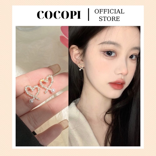 Bông Tai, Khuyên Tai hình trái tim rỗng đính đá lấp lánh COCOPI Accessories - BT055