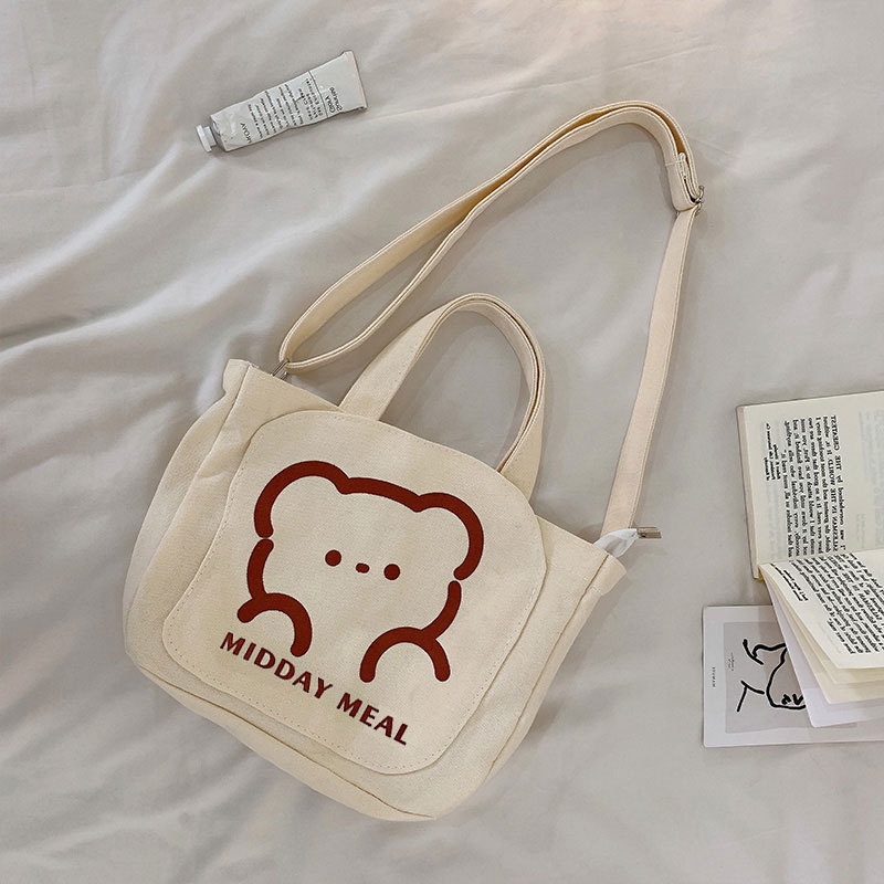 Túi Vải Canvas Đeo Vai Sức Chứa Lớn Dễ Phối Đồ Thời Trang Cho Nữ