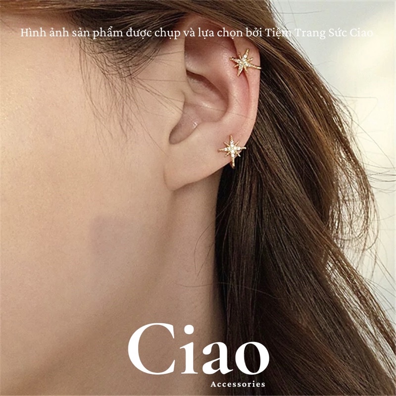 [NEW ITEMS] Khuyên vành tai/ Kẹp vành tai bạc thiết kế hình sao đính đá mã 07 Ciao accessories