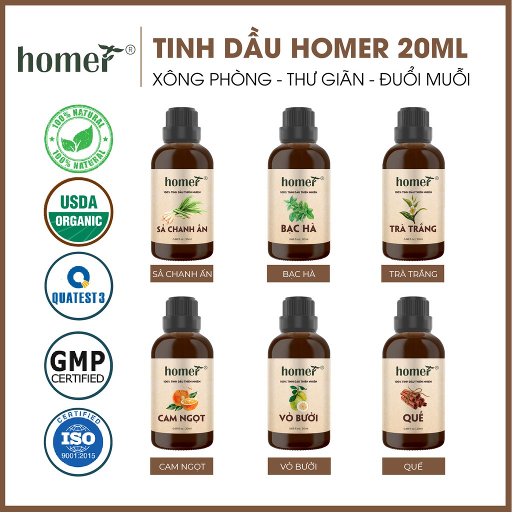 Tinh Dầu Nguyên Chất Homer 20ml - 20 Mùi Lựa Chọn -  Freeship toàn quốc - cam kết hoàn tiền 110% nếu tinh dầu hóa chất