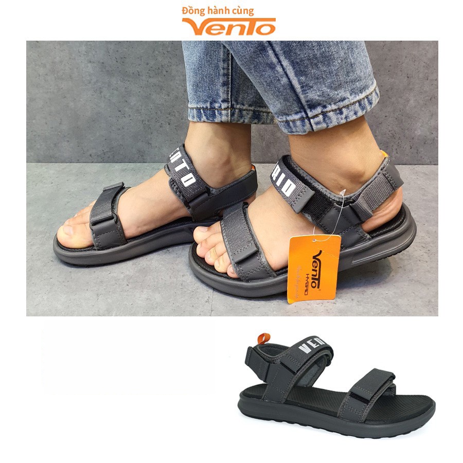 Sandal Vento chính hãng nam nữ SD-NB37 màu xám, Dép quai hậu đế bằng 2 quai dán đi học đi làm