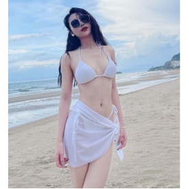 Bikini 2 mảnh kèm khăn basic KONKUN MS26-TRẤNG