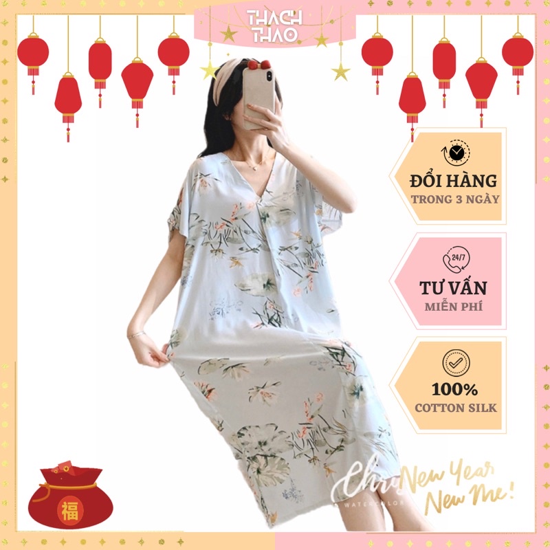 Váy suông mặc nhà⚡CÓ SIZE⚡️đầm cotton lanh lụa mát mẻ mùa hè bầu và sau sinh