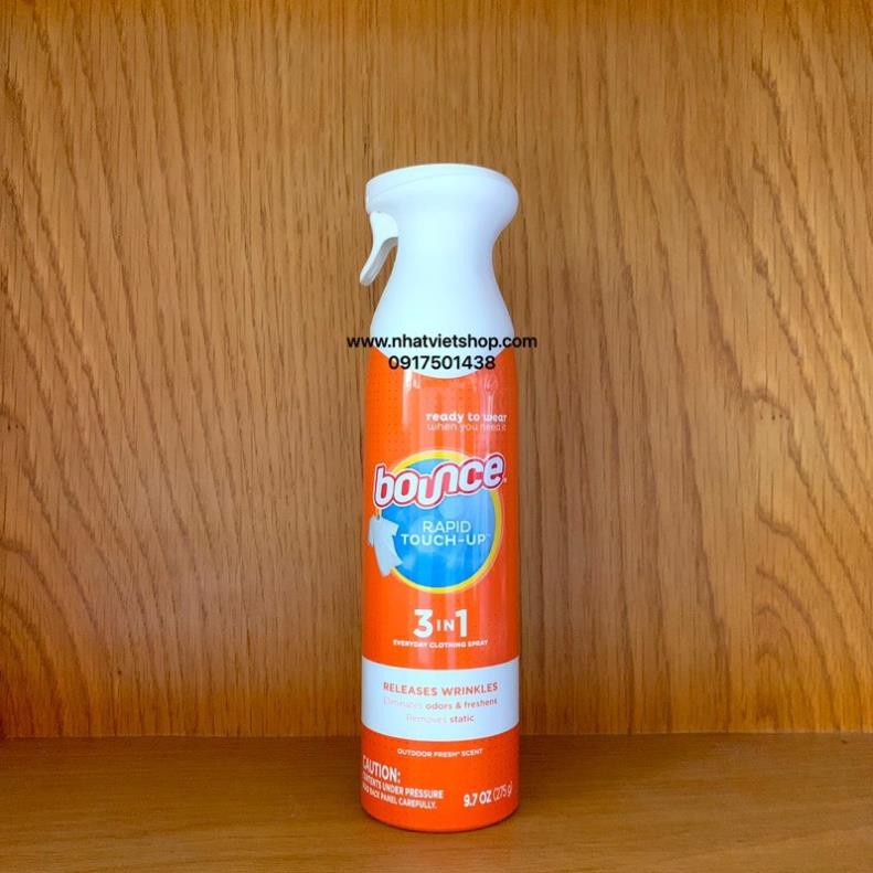 Xịt phẳng và thơm quần áo Bounce Rapid Touch Up 3in1 Everyday Clothing Spray 275g