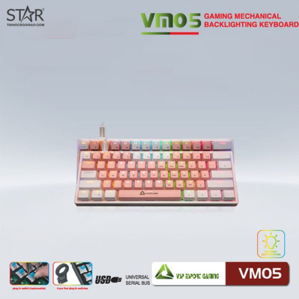 Bàn Phím Cơ VSP ESport Gaming VM05 Pink, Blue Switch