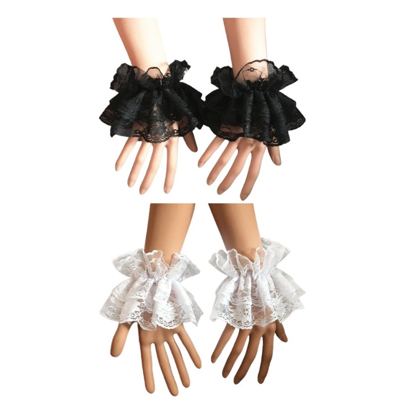 Cổ tay áo giả thiết kế xếp nếp vải ren hoa co giãn phong cách Lolita