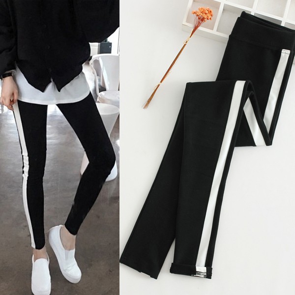 Quần Legging Thể Thao Cotton Co Giãn Tốt Màu Đen Trắng Kẻ Sọc 19 Cho Nữ