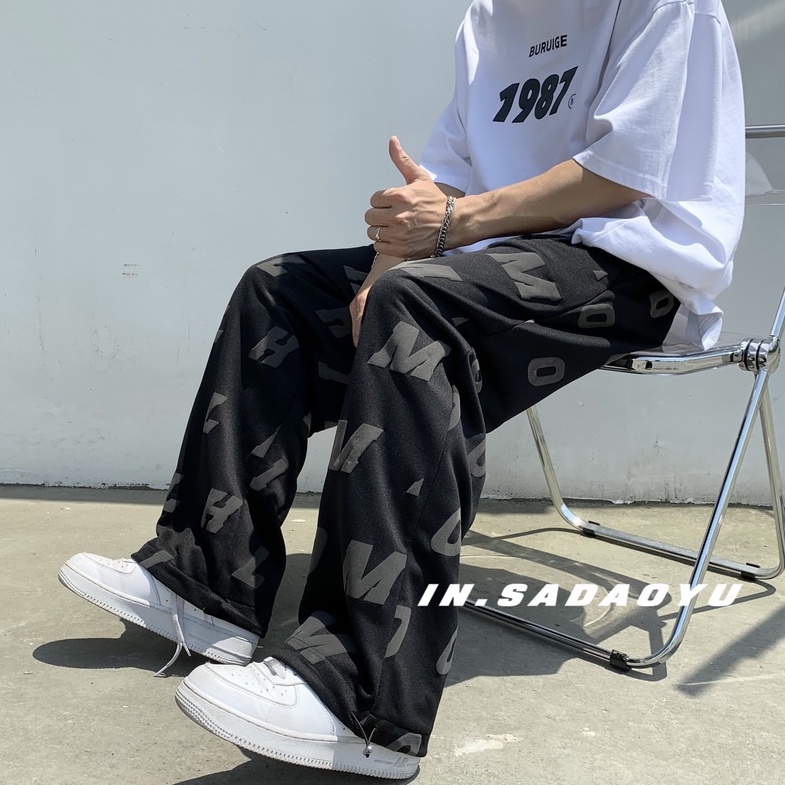 Quần Dài Dây Rút In Họa Tiết Toàn Diện Phong Cách Hip Hop Hàn Quốc