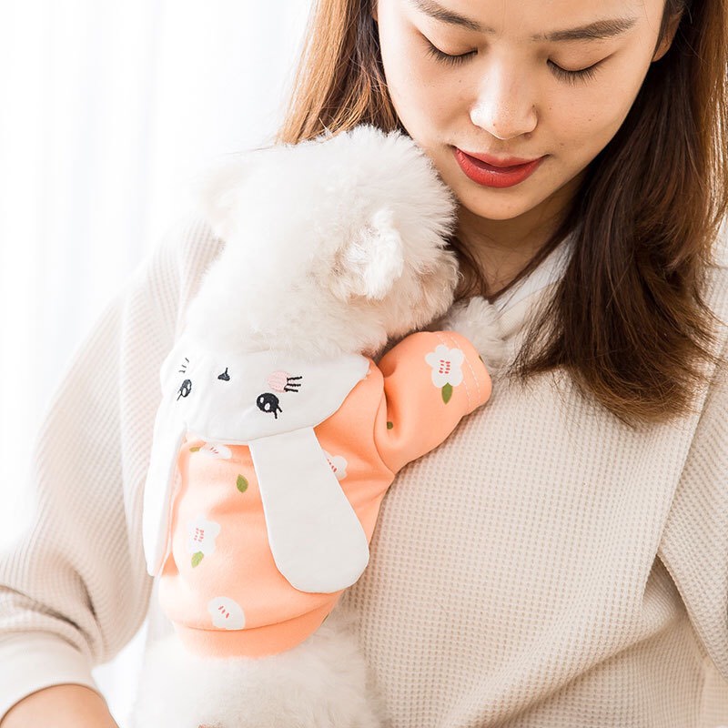 Áo thiết kế cho chó mèo - áo nỉ tai thỏ hồng phấn siêu đáng yêu cho các bé thú cưng