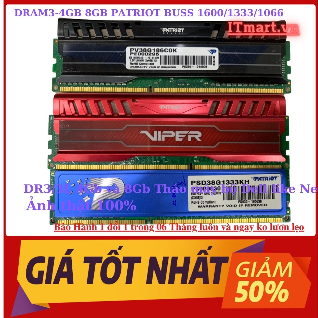 Ram PC DDR3/DDR3L, 8Gb 4Gb bus 1600Mhz- ram tháo máy đồng bộ HP,Dell,IBM chuẩn Mỹ, bảo hành 3 năm