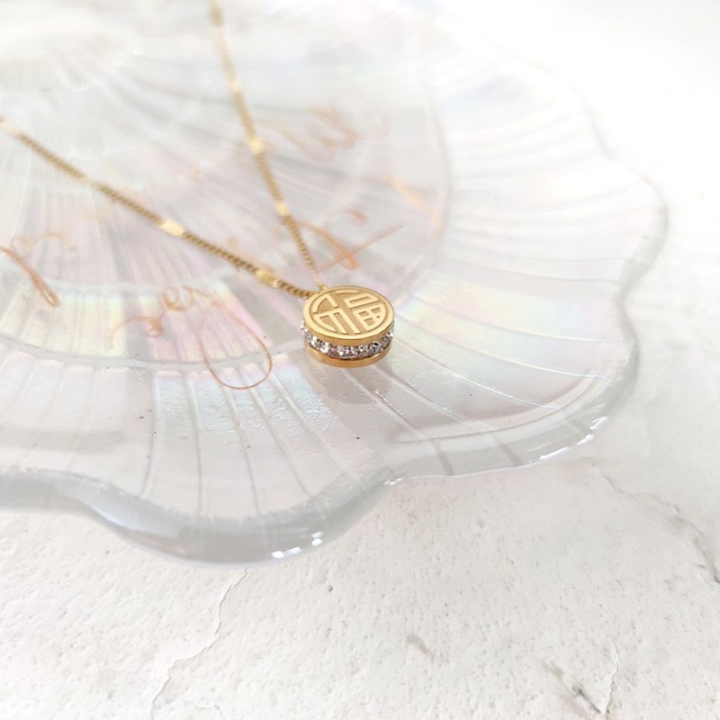 Vòng cổ MALA thép titan mặt chữ Trung Hoa không gỉ MAYEBE LAVEND