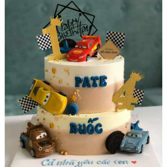 Set 4 ô tô mắt trang trí bánh kem, set 4 oto hoạt hình đồ chơi cho bé