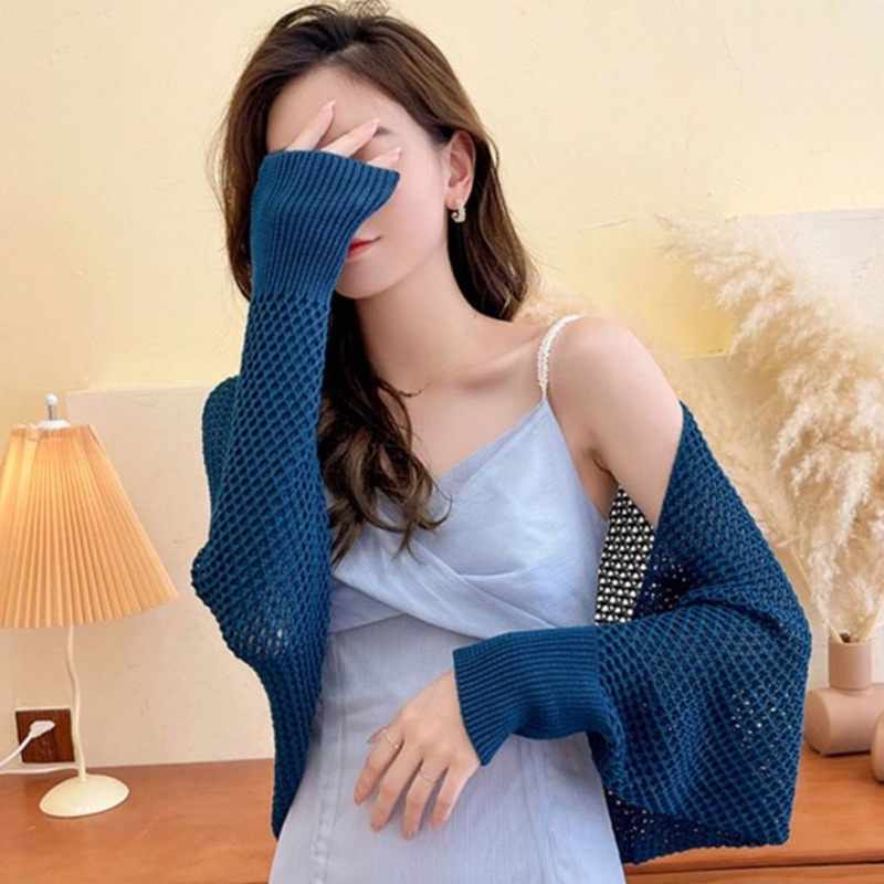 Áo Khoác Cardigan Ngắn Dệt Kim Vải Lưới Mỏng Chống Nắng Nhiều Màu Sắc Phong Cách Hàn Quốc Dễ Phối Đồ Cho Nữ