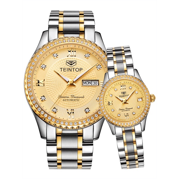 Đồng hồ đôi chính hãng Teintop T8629-9 Kính sapphire ,chống xước,Chống nước,dây kim loại máy Automatic,Bảo hành 12 Tháng