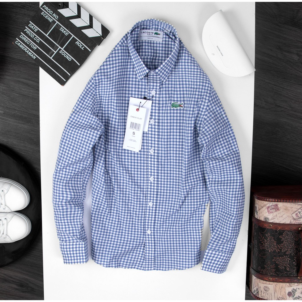 Sơ mi nam caro nhí Lacost dài tay cổ bẻ cao cấp | BigBuy360 - bigbuy360.vn