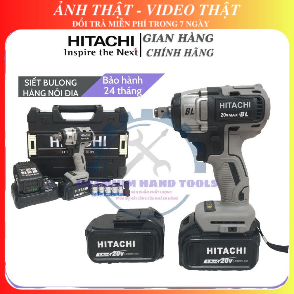 Máy Siết Bulong HITACHI 20V,  Loại Không Chổi Than 3 Đèn Led Trợ Sáng [Hàng Cao Cấp