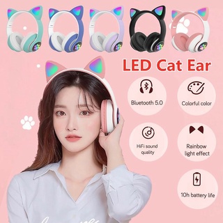 Tai nghe bluetooth không dây tai mèo phát sáng, tai nghe không dây, tai nghe chụp tai có mic, âm bass mạnh mẽ