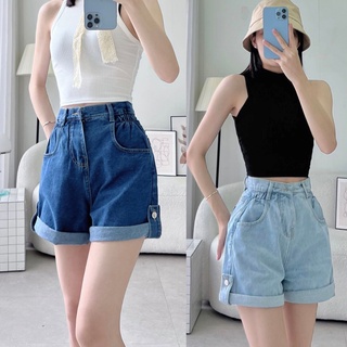 Quần short jean eo nhún,quân đùi lững có nút bách lai cực chất
