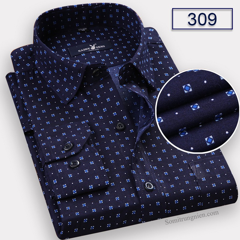 [HÀNG VIỆT NAM] Áo Sơ Mi Nam Thương Hiệu Anton Công Sở Trung Niên Dài Tay Vải Cotton Chấm Bi Nhỏ Màu Tím Than – 309 | BigBuy360 - bigbuy360.vn