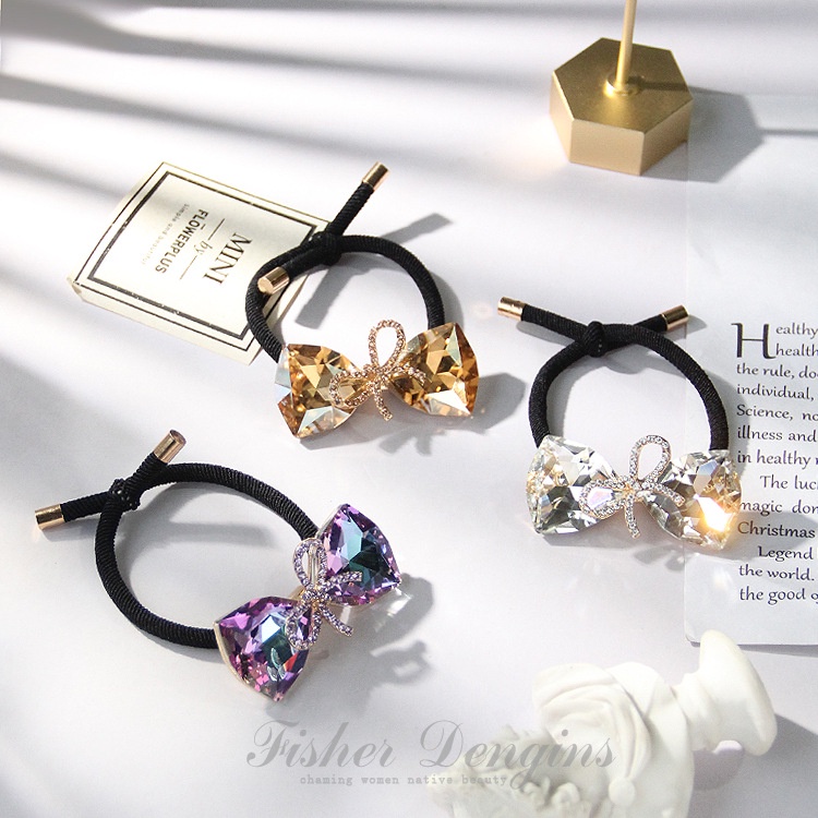 Dây Cột Tóc Cao Su Co Giãn Đính Đá Pha Lê Màu Đen Phong Cách Hàn Quốc 2022 Thời Trang Cho Nữ