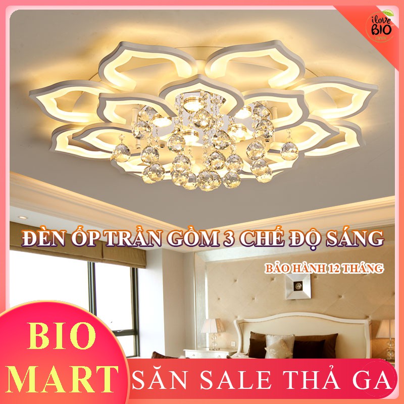 Đèn Ốp Trần Pha Lê 16 Cánh – Đèn Áp Trần Trang Trí Gồm 3 Chế Độ Ánh Sáng, Có Điều Khiển Từ Xa Tiện Dụng - BIO181