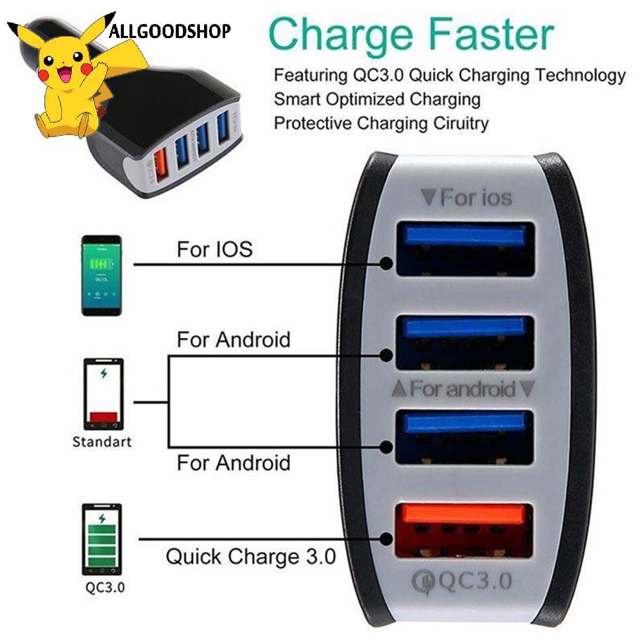 111all} QC3.0 4-Port USB Quick Charger 4 USB Smart Fast Charging Car Charger Adapter