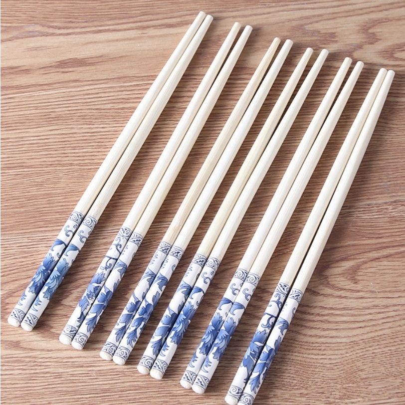 Set 10 Đôi Đũa Sứ Họa Tiết Trắng Xanh