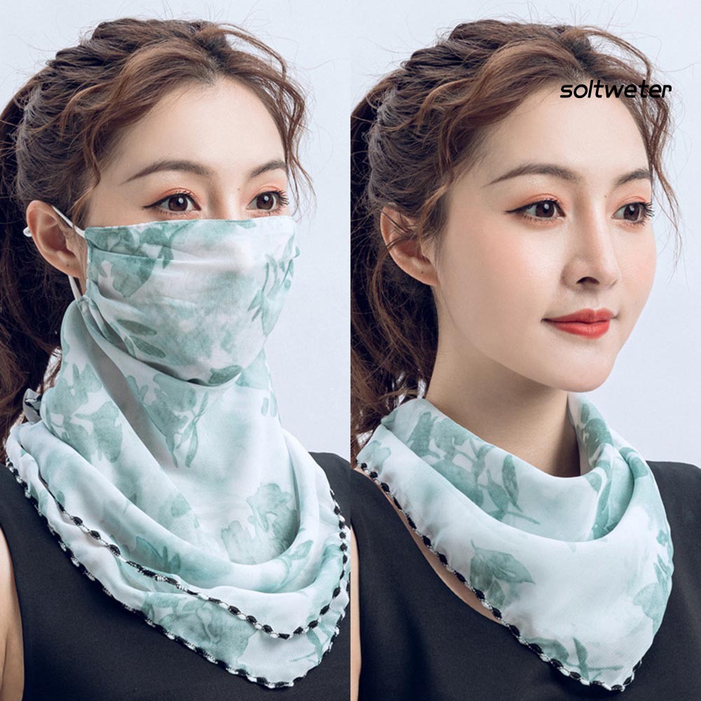 Khăn choàng phối khẩu trang vải voan họa tiết tùy chọn thời trang cho nữ