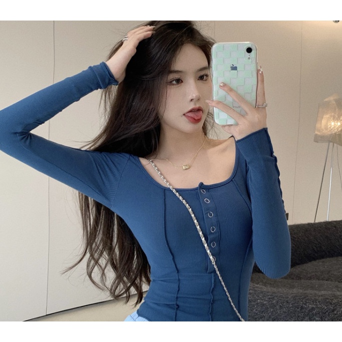 Áo thun COZOKC tay dài dáng ôm quyến rũ thời trang cho nữ