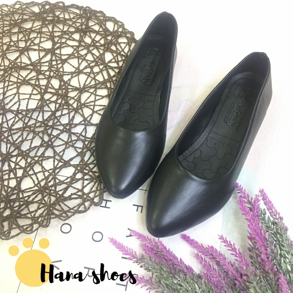 Hình Thật - Giày búp bê nữ trơn da mềm mũi nhọn dáng basic