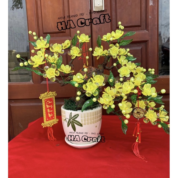 Set vật liệu gốc và đồ làm hoa mai đào (45-50 bông),hoa trang trí nhà