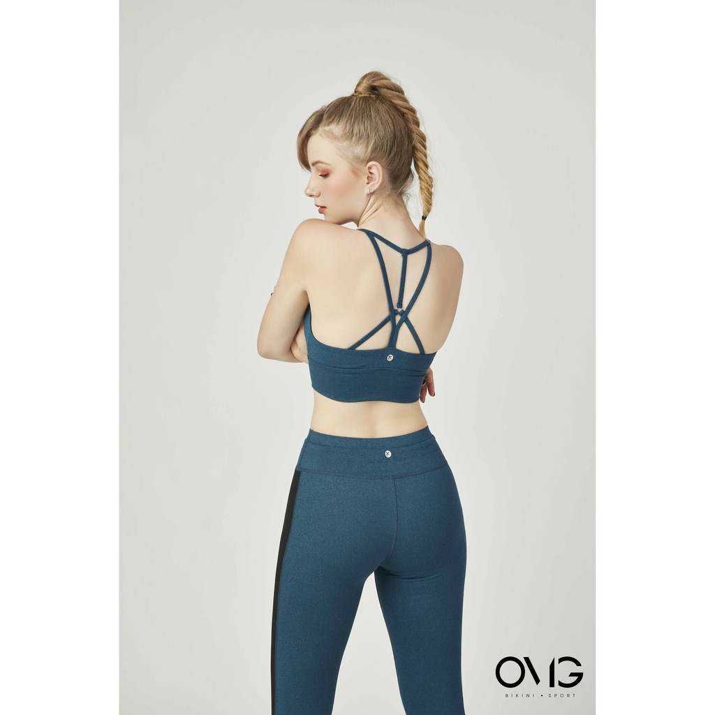 Bộ đồ tập Gym, Yoga Nữ OMG Sport kiểu quần dài, áo crotop dây chéo lưng- màu Xanh cổ vịt - BG091_CN
