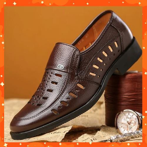 Giày hè nam DA BÒ THẬT thoáng mát - BH 1 NĂM