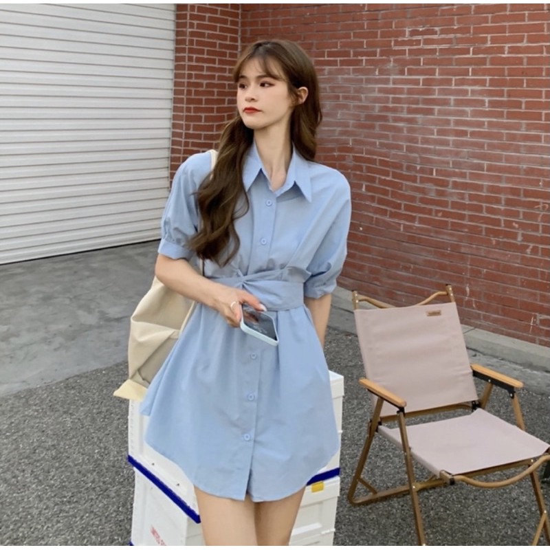 VÁY SƠ MI BUỘC EO
